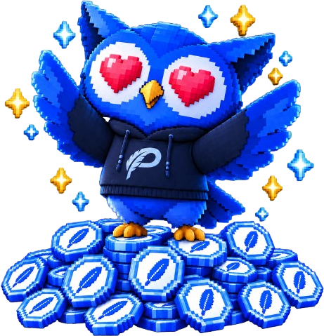 Hibou Plume sur un tas de jetons
